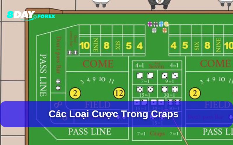 Craps có 3 nhóm cược phổ biến